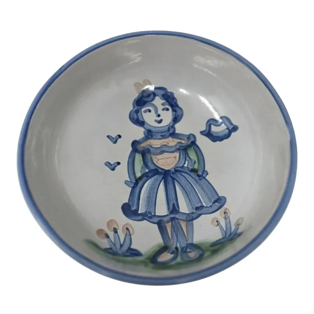 M.A. Hadley Girl Serving Bowl 8 Inch Hand Painted Stoneware Folk Art